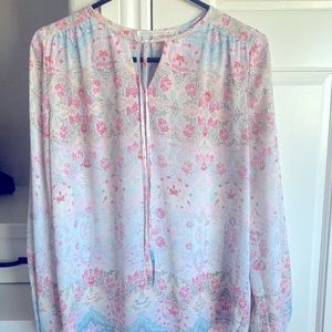 Long sleeve pink & blue blouse